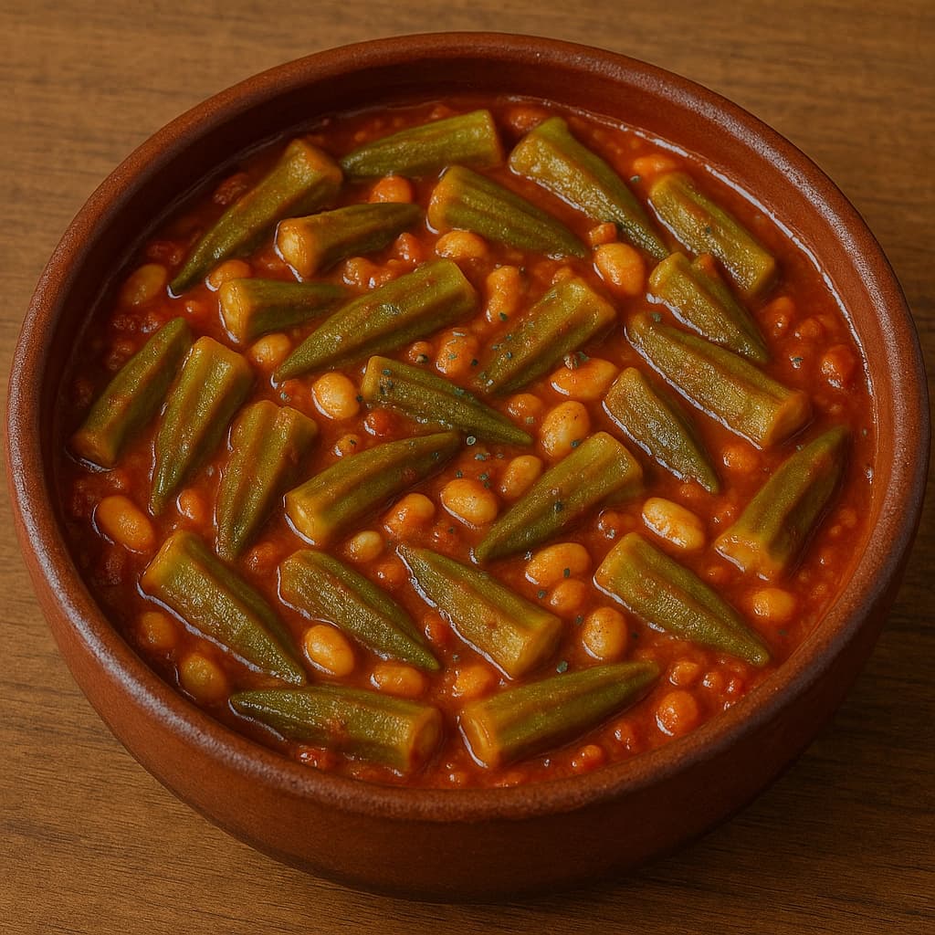 طاجن بامية بالفول