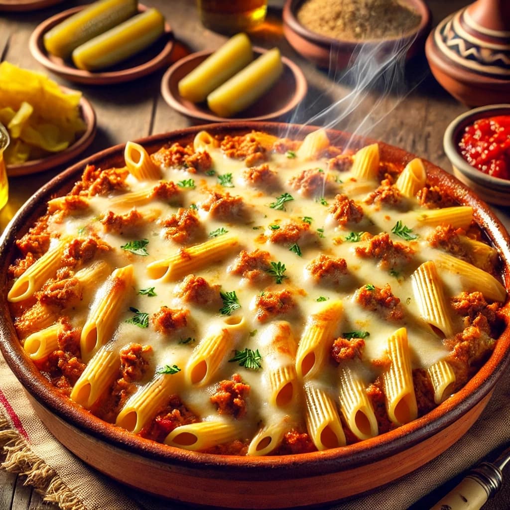 طاجن مكرونة باللحمة المفرومة