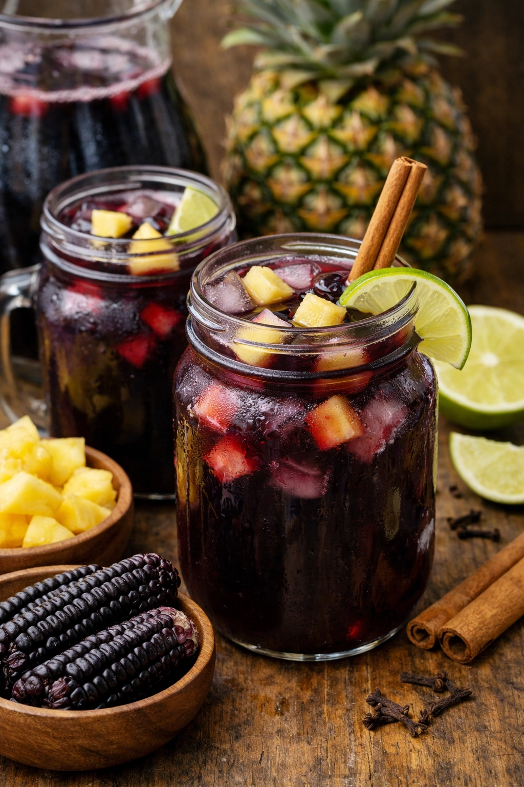 تشيتشا مورادا بيروفية باردة مصنوعة من الذرة البنفسجية مع الأناناس والقرفة